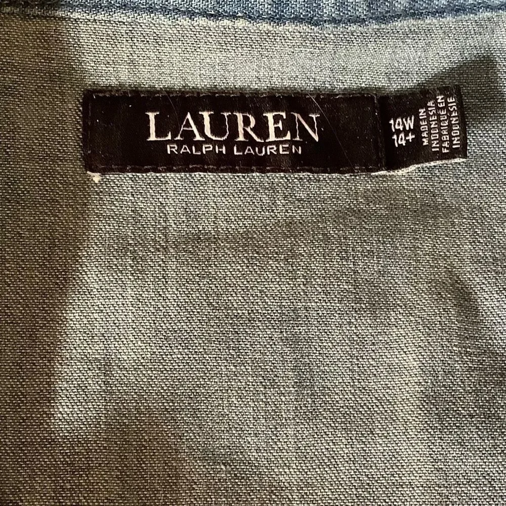 LAUREN RALPH LAUREN BLUE WASH DENIM BUTTON DOWN COTTON SHIRTDRESS SIZE U…
